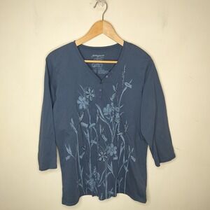 Green Source Floral Beaded Cotton Shirt Henley